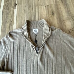 GEOFFREY‎ BEENE Sweater Men XXL  Brown Taupe Western Preppy Ribbed 1/4 Zip NWOT